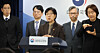 Health Minister Jung Eun-kyeong, center, speaks during a joint briefing on medical supplies at the government complex in Jongno District, central Seoul, on April 7. [YONHAP]