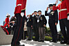 Commonwealth veterans lay flowers and salute during a ceremony on the morning of April 24 marking the 75th anniversary of the Battle of Gapyeong at the Commonwealth War Memorial in Gapyeong County, Gyeonggi. [YONHAP]