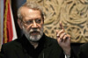 Iranian Secretary of Supreme National Security Council Ali Larijani speaks during a press conference after his meeting with the Lebanese parliament speaker Nabih Berri, in Beirut, Lebanon, on Aug. 13, 2025. [AP/YONHAP]