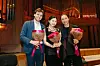The winners of the 2026 edition of the Queen Elisabeth Competition pose for a photo. From left are: first prize winner Italy's Ettore Pagano, second prize winner Kim Tae-yeon of Korea and third prize winner Leland Ko of the United States and Canada. [QUEEN ELISABETH COMPETITION]