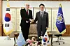 United Nations High Commissioner for Human Rights Volker Turk, left, poses for a picture with Prime Minister Kim Min-seok after a meeting at the government complex in Jongno District, central Seoul, on May 13. [PRIME MINISTER'S OFFICE]