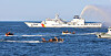 The Korea Coast Guard conducts a joint training exercise in the Yellow Sea near Socheongdo, an island off the coast of Incheon, to crack down on illegal Chinese fishing vessels. [YONHAP]