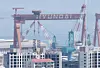 A ship under construction is seen at HD Hyundai Heavy Industries' shipyard in Dong District, Ulsan, on July 31, 2025. [YONHAP]