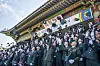 Newly commissioned officers celebrate their graduation by tossing their caps into the air at the 82nd graduation ceremony at Hwarang Parade Ground of the Korea Military Academy in Nowon District, northern Seoul on Feb. 27. [NEWS1]