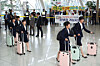 Naegohyang Women's FC players arrive at Incheon International Airport on May 24. South Korean supporters are seen in the back. [JOINT PRESS CORPS]