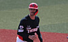 The Kia Tigers' Jarryd Dale stands on first base after drawing a walk during a practice game with the Korean national baseball team on Feb. 24. [YONHAP]