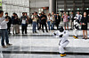 Onlookers watch a robot dancing at the Autonomous Manufacturing AI World Show 2026 held at Coex in Gangnam District, southern Seoul on April 27. [YONHAP]