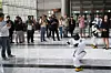 Onlookers watch a robot dancing at the Autonomous Manufacturing AI World Show 2026 held at Coex in Gangnam District, southern Seoul on April 27. [YONHAP]