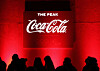 A Coca-Cola logo is pictured at the entrance of The Peak, a Coca-Cola immersive experience installed for the Milan-Cortina 2026 Winter Olympics, in Milan, Feb. 16. [REUTERS/YONHAP]
