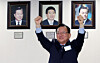 Former Prime Minister Kim Boo-kyum, who declared his bid for the Daegu mayoral race in the upcoming June 3 local elections, raises his fists during a nomination interview at the Democratic Party headquarters in Yeouido, western Seoul, on April 3, 2026. [YONHAP]