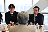 Senior presidential secretary for AI future planning Ha Jung-woo, left, and Presidential Council on National AI Strategy Vice Chair Im Moon-young are seen during a meeting with AMD CEO Lisa Su at the Presidential Advisory Council on Science and Technology in Jongno District, central Seoul, on March 19. [MINISTRY OF SCIENCE AND ICT]