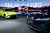 A BYD Dolphin Mini electric vehicle, left, and a Yuan Pro are displayed during the launch event of Chinese EV maker BYD in Buenos Aires, Argentina, on Oct. 8, 2025. [REUTERS/YONHAP]