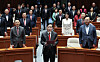 Rep. Song Eon-seog, floor leader of the People Power Party, reads a resolution opposing any calls for former President Yoon Suk Yeol’s political return after a party meeting at the National Assembly in Yeouido, western Seoul, on March 9. [LIM HYUN-DONG