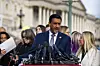 Rep. Ro Khanna, D-CA, speaks during a press conference with survivors of convicted sex offender Jeffrey Epstein on the Epstein Files Transparency Act outside the U.S. Capitol in Washington, DC on Nov. 18, 2025. [UPI/YONHAP]