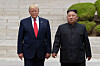 U.S. President Donald Trump, left, meets with North Korean leader Kim Jong-un at the North Korean side of the border at the village of Panmunjom at the demilitarized zone on June 30, 2019. [AP/YONHAP]