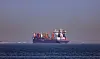 A vessel is seen anchored off the coast of Dubai, United Arab Emirates, on March 1. [EPA/YONHAP]