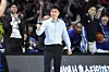 Busan KCC Egis head coach Lee Sang-min clenches his fist in celebration during Game 1 of the 2025-26 LG Electronics KBL finals against the Goyang Sono Skygunners at Goyang Sono Arena in Goyang, Gyeonggi, on May 5. [NEWS1]