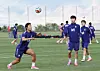 Striker Cho Gue-sung, left, trains for the 2026 World Cup with the Korean national team at a training camp near Salt Lake City on May 27. [YONHAP]