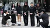 Girl group NewJeans talks to reporters at the Seoul Central District Court in Seocho District, southern Seoul, on March 7, 2025. [YONHAP]