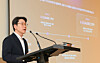 Lim Woo-hyung, the co-head of LG AI Research, delivers a presentation on his company's EXAONE model during a press conference in Barcelona, Spain, on March 2. [JOINT PRESS CORPS]