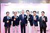 From left: Han Ji-seok, vice president of SM’s China subsidiary; Jang Cheol-hyuk, co-CEO of SM Entertainment; Noh Jae-hun, Korean ambassador to China; Zhou Mi, director at SM’s China subsidiary; Tak Young-jun, co-CEO of SM Entertainment; and Kim Dong-hyun, head of SM’s China subsidiary, pose for a photo at the launch of SMTown Store Shanghai on April 29. [SM ENTERTAINMENT]