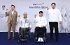 From left, Bae Dong-hyun, chair of the BDH Paras Foundation, Jeong Jin-wan, president of the Korea Paralympic Committee, Yu Yeon-su and Choi Yong-beom pose after a BDH Paras team induction ceremony on Dec. 16, 2024. [KOREA PARALYMPIC COMMITTEE]