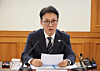 Prime Minister Kim Min-seok attends a task force meeting at the government complex in central Seoul on March 10, to advance Korea's efforts to host a UN hub for artificial intelligence-related projects. [YONHAP]