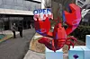 A lobster-shaped cutout representing OpenClaw, an open-source AI agent, stands amid the Baidu offices in Beijing on March 17. [REUTERS/YONHAP]