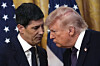 U.S. President Donald Trump, right, participates in a swearing-in ceremony for Kevin Warsh as the new chairman of the U.S. Federal Reserve in the East Room of the White House in Washington on May 22. [UPI/YONHAP]