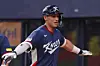 Shay Whitcomb celebrates after hitting a solo home run against the Orix Buffaloes during an exhibition game ahead of the World Baseball Classic at Kyocera Dome in Osaka on March 3. [YONHAP]