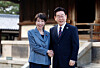 Japanese Prime Minister Sanae Takaichi, left, and Korean President Lee Jae Myung pose for photographs as they visit the Western Precinct or Saiin Garan, at the Horyuji Temple in Ikaruga, Nara prefecture, western Japan, Wednesday, Jan. 14. [AP/YONHAP]