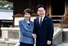 Japanese Prime Minister Sanae Takaichi, left, and Korean President Lee Jae Myung pose for photographs as they visit the Western Precinct or Saiin Garan, at the Horyuji Temple in Ikaruga, Nara prefecture, western Japan, Wednesday, Jan. 14. [AP/YONHAP]