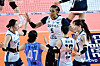 GS Caltex Seoul Kixx players celebrate after scoring during Game 1 of the championship finals at Gimcheon Gymnasium in North Gyeongsang on April 1. [KOREA VOLLEYBALL FEDERATION]