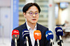 Minister of Trade, Industry and Resources Kim Jung-kwan talks to reporters at the Incheon International Airport on March 8. [NEWS1]