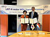 Gu Ja-young, left, head of the planning division of the Korea Water Resources Corporation, and Luxembourg Institute of Science and Technology CEO Olivier Guillon sign a memorandum of understanding on cooperation in water resource satellites and digital water management in Luxembourg on May 27. [K-WATER]