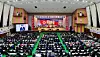 Members of Chongryon, the pro-Pyongyang General Association of Korean Residents in Japan, hold an assembly in Tokyo in a photo taken between May 23 and 24. [RODONG SINMUN]