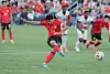 Korean national team captain Son Heung-min takes a penalty kick during a friendly against Trinidad and Tobago at BYU South Field on the campus of Brigham Young University in Salt Lake City on May 31. [NEWS1]