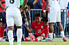 Korea defender Cho Yu-min lies on the ground after sustaining an injury during a friendly match between Korea and Trinidad and Tobago ahead of the 2026 FIFA World Cup in North America at BYU South Field on the campus of Brigham Young University in Salt Lake City on May 30. [NEWS1]