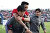 Korea defender Cho Yu-min is carried off the field by medical staff after suffering an injury during a friendly match between Korea and Trinidad and Tobago ahead of the 2026 FIFA World Cup in North America at BYU South Field on the campus of Brigham Young University in Salt Lake City on May 30. [YONHAP]