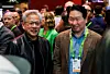 Nvidia CEO Jensen Huang, left, and SK Group Chairman Chey Tae-won attend the Nvidia GTC global AI conference in San Jose, California, on March 16. [REUTERS/YONHAP[