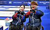 Korea’s wheelchair curling mixed doubles players Baek Hye-jin, left, and Lee Yong-seok celebrate after defeating the United States in the semifinals at the 2026 Milan-Cortina Paralympics at the Cortina Curling Olympic Stadium in Cortina, Italy, on March 10. [JOINT PRESS CORPS]