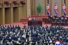 North Korean leader Kim Jong-un speaks at the second day of the Supreme People's Assembly in Pyongyang on March 23 in this photo carried by the Korean Central News Agency on March 24. [YONHAP]