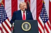 United States President Donald Trump delivers remarks during the Memorial Day ceremony on May 25. [YONHAP]