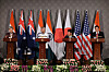 U.S. Secretary of State Marco Rubio, Australian Foreign Minister Penny Wong, Japanese Foreign Minister Toshimitsu Motegi and Indian Foreign Minister Subrahmanyam Jaishankar attend a joint press conference after attending the Quad Foreign Ministers' meeting at the Hyderabad House in New Delhi on May 26. [REUTERS/YONHAP]