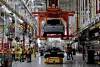 The body and chassis of a Ford pre-production all-electric F-150 Lightning truck prototype are seen at the Rouge Electric Vehicle Center in Dearborn, Michigan, on Sept. 16, 2021. [REUTERS/YONHAP]