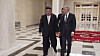 This photo, captured from the Telegram channel of the Russian Embassy in North Korea on April 26 shows North Korean leader Kim Jong-un, left, and Russian State Duma Speaker Vyacheslav Volodin. [YONHAP]