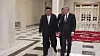 This photo, captured from the Telegram channel of the Russian Embassy in North Korea on April 26 shows North Korean leader Kim Jong-un, left, and Russian State Duma Speaker Vyacheslav Volodin. [YONHAP]