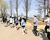 Runners jog together in Yeongdeungpo District, western Seoul, on March 21. [HYUNDAI DEPARTMENT STORE GROUP]