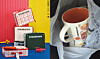 Starbucks’ Summer Carry Bags, left, and a Starbucks mug in a trash bin [STARBUCKS KOREA, JOONGANG ILBO]