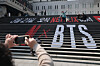 A promotional message for BTS is displayed on the steps of the Sejong Center for the Performing Arts in Jongno District, central Seoul on March 17. [YONHAP]